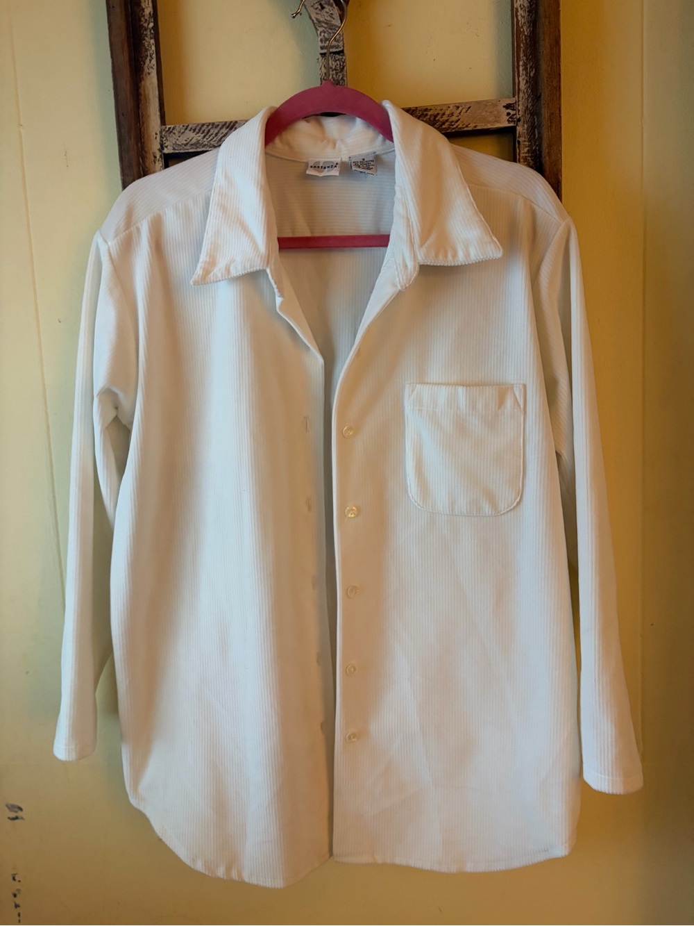 Relaxed Ivory Button-Down Shirt with Chest Pocket